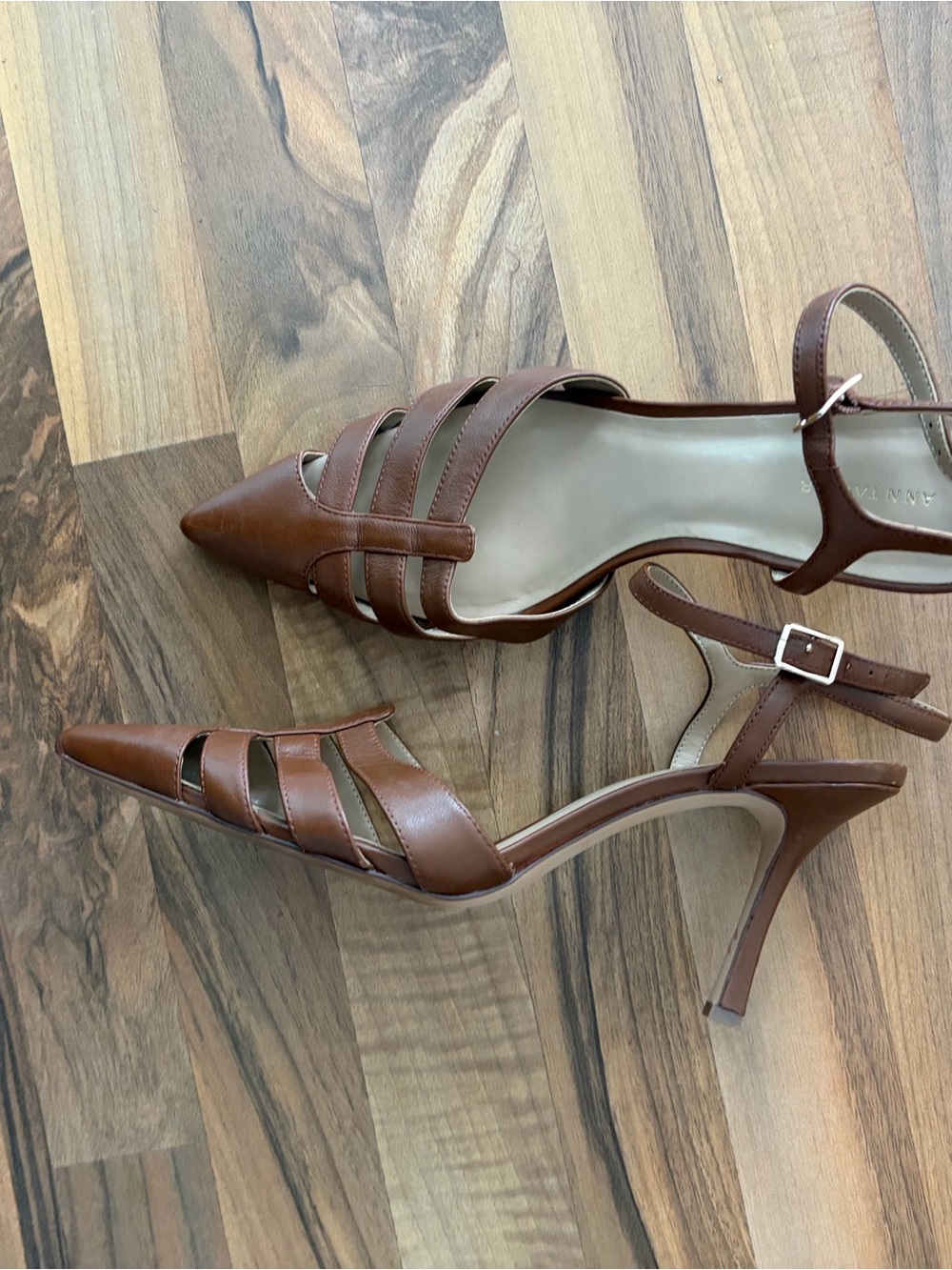 Ann Taylor Brown Leather Pointed Toe Strappy Slingback Kitten Heels Size 11